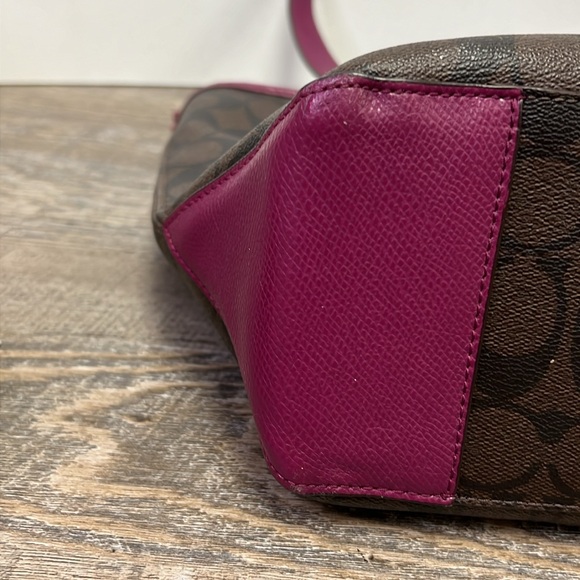 SOLD IN STORE Coach Signature Stitching Tote Brown/Magenta - Picture 9 of 16